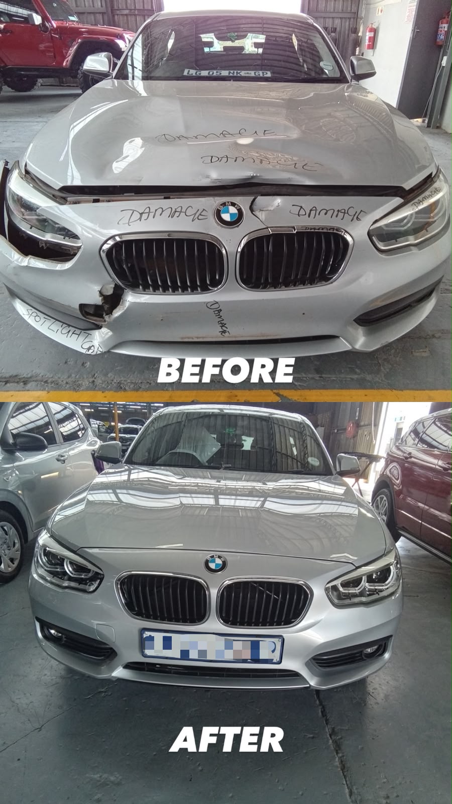BMW front-end repair: before and after repair