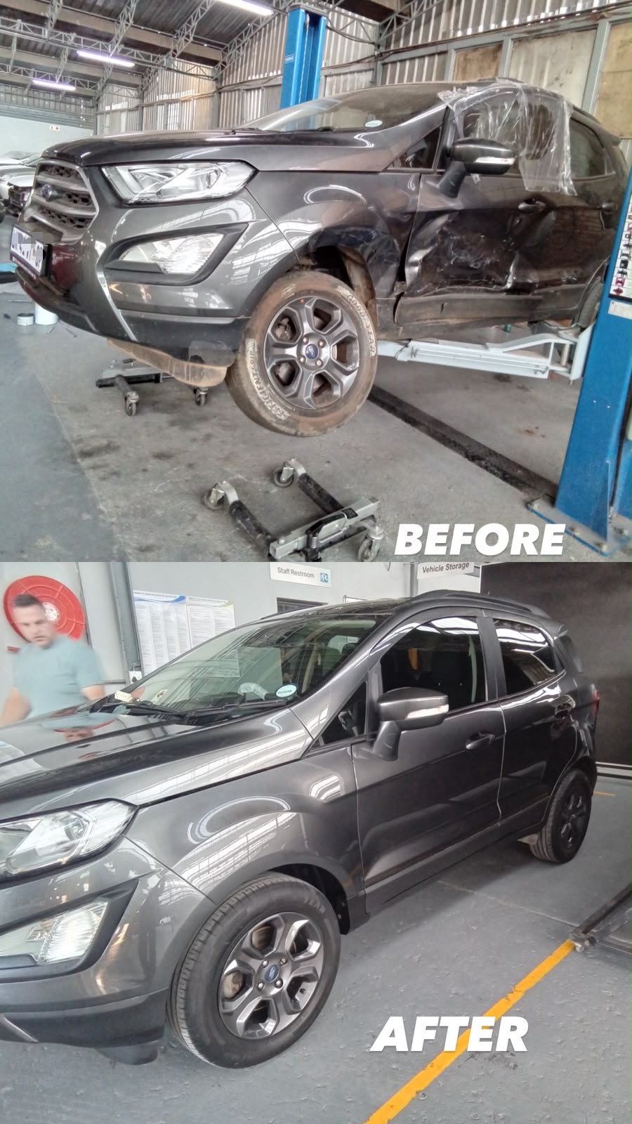 Ford side repair: before and after repair