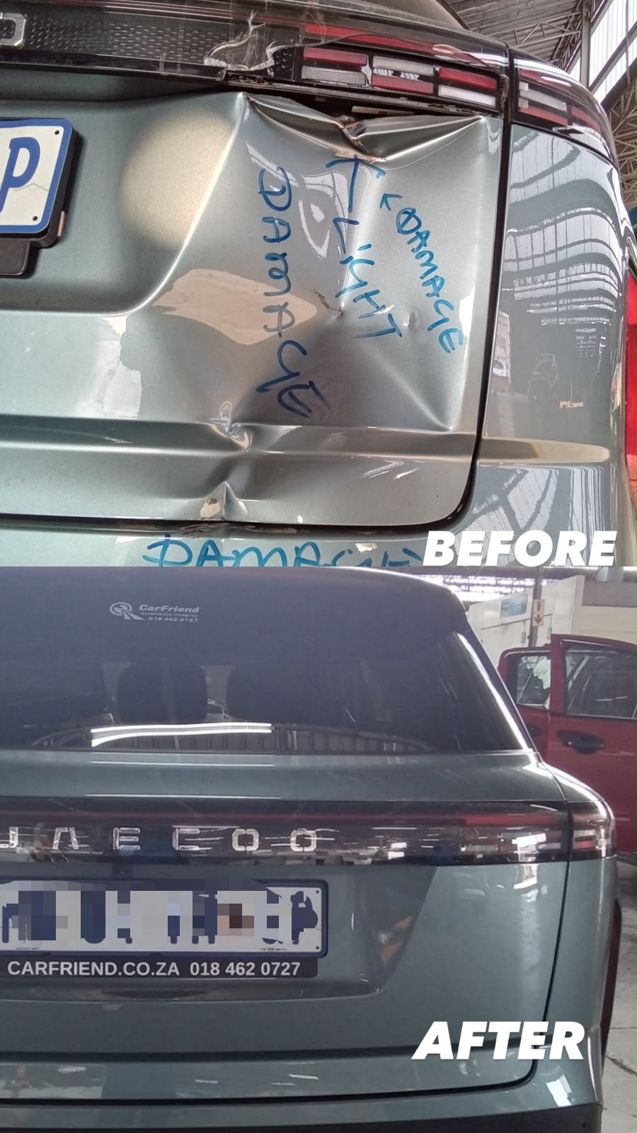 JAECOO rear-end repair: before and after repair