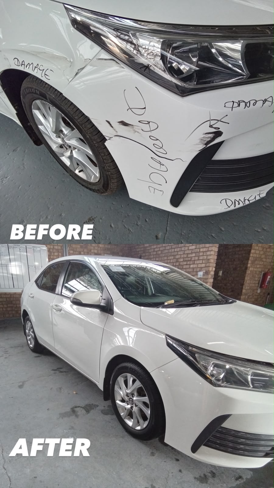 Toyota front-end repair: before and after repair