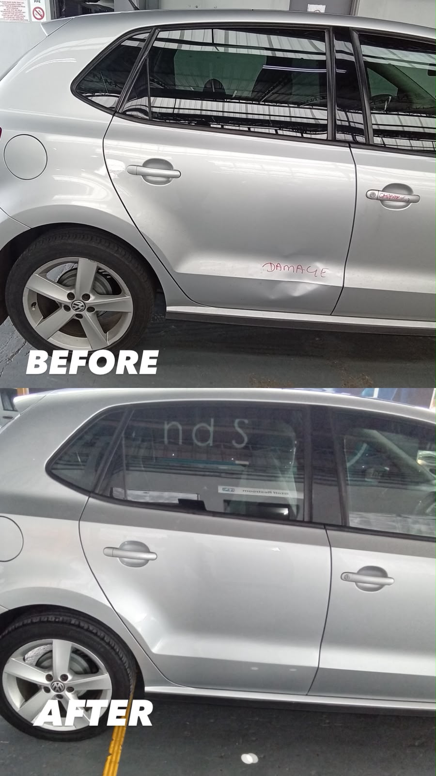 Volkswagen door repair: before and after repair